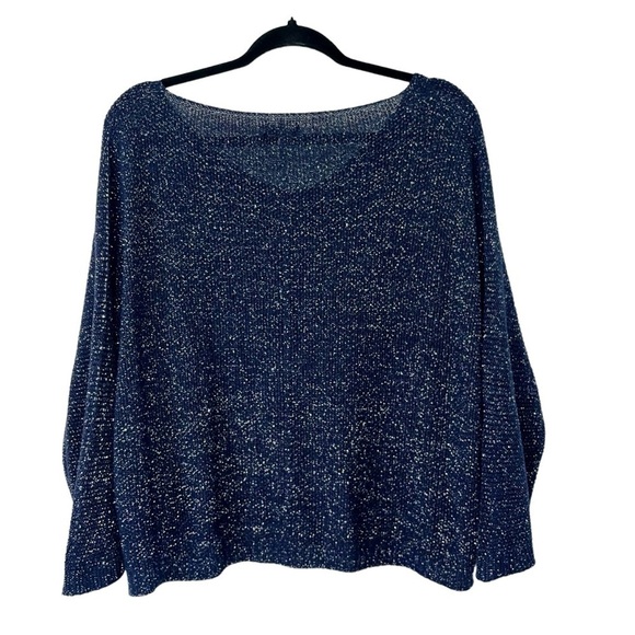 Suzy D London FLORENTINE V NECK SPARKLE BATWING KNIT Sweater Navy Sz LG - Picture 3 of 12